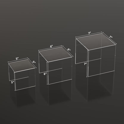 Clear Acrylic Risers 3 pcs, Square Acrylic Food Display Stands Tabletop, Display Shelf for Vendors