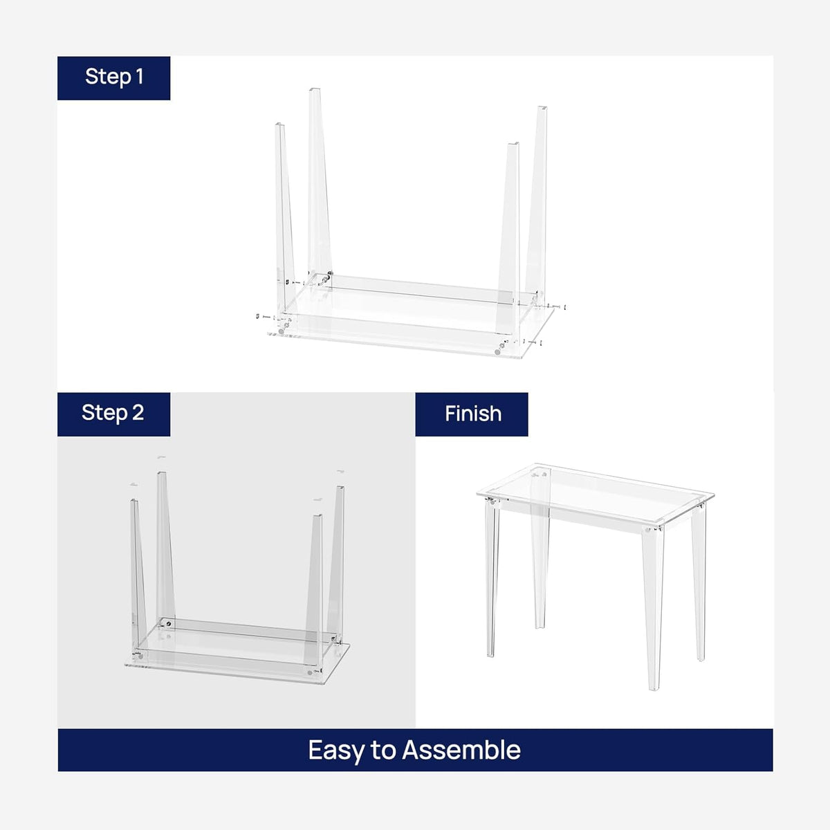 HMYHUM Small Acrylic Computer Desk, 35.4 Inch, Clear Study Desk for Home Office, Writing, Vanity