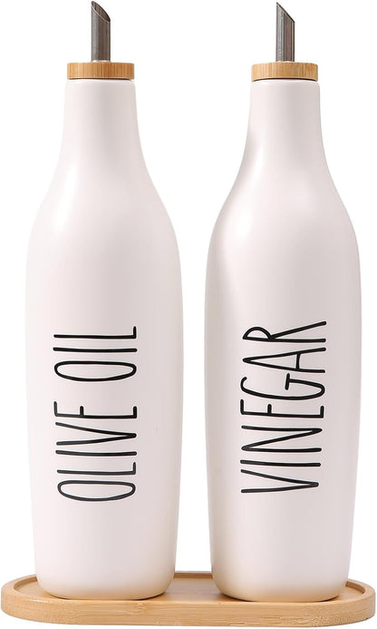 HOMCDALY Olive Oil and Vinegar Dispenser Set, 16oz Ceramic Oil Dispenser for Kitchen, Kitchen