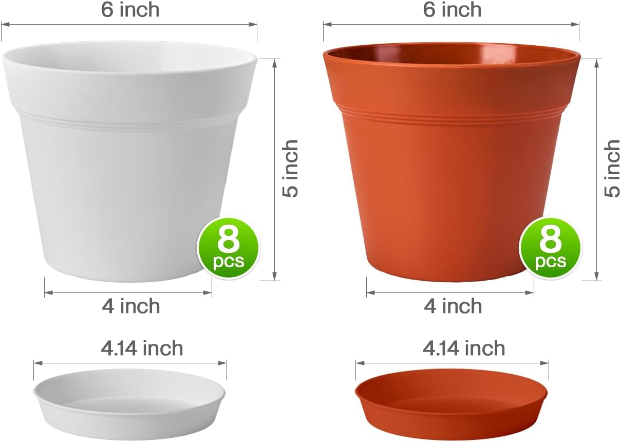 homenote Plant Pots,6 Inch Flower Pots for Plants Plastic Planters for Indoor with Multiple