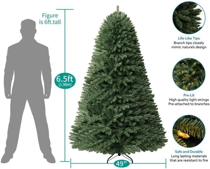 Naomi Home 6.5ft Christmas Tree with Lights Realistic Spruce Christmas Tree Prelit with Foot Pedal