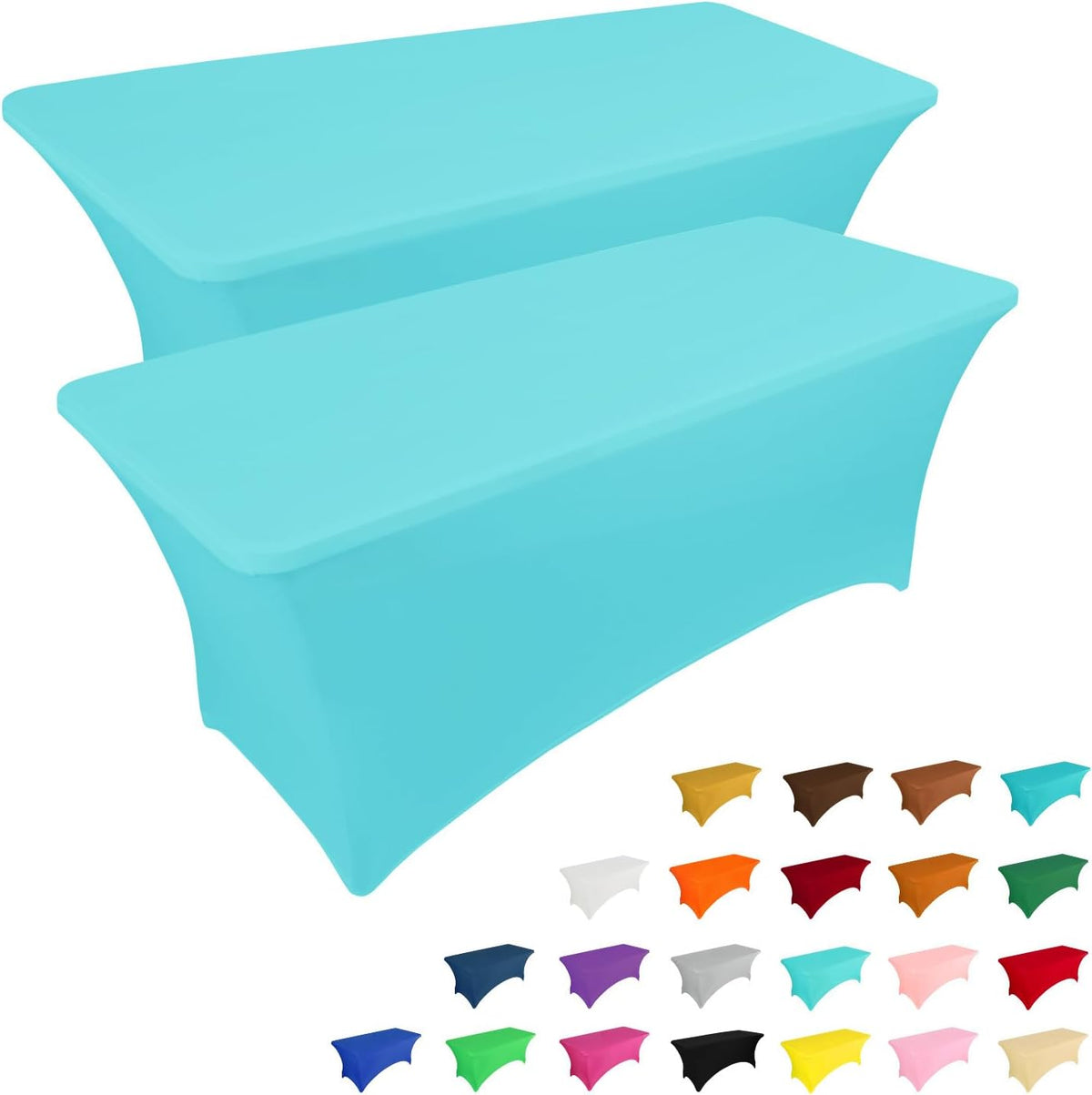 IVAPUPU 2 Pack 4FT Table Cloth for Rectangular Fitted Events Stretch Blue Mist Table Covers