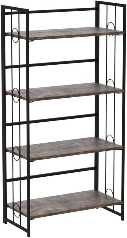 4NM No Assembly 4 Tiers Folding Bookshelf, 47.2" H Foldable Storage Shelves Vintage Bookcase