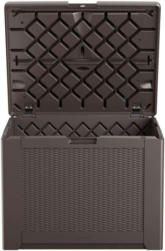 Rubbermaid Medium Resin Outdoor Storage Deck Box (74 Gal) Weather Resistant Brown Deck Organization