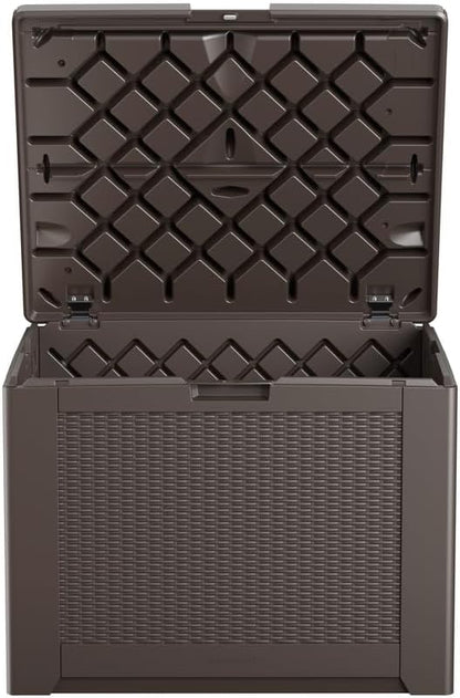 Rubbermaid Medium Resin Outdoor Storage Deck Box (74 Gal) Weather Resistant Brown Deck Organization