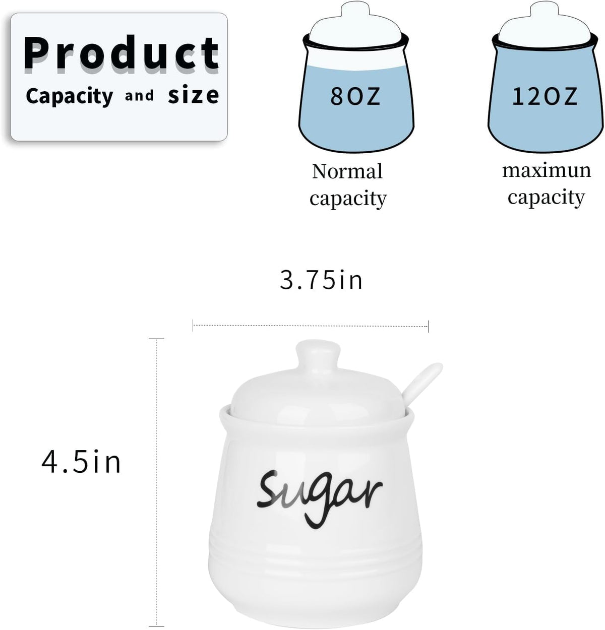 HAOTOP 12oz Sugar Bowl with Lid and Spoon,Ceramic Sugar Jar Sugar Dispenser Sugar Container Coffee