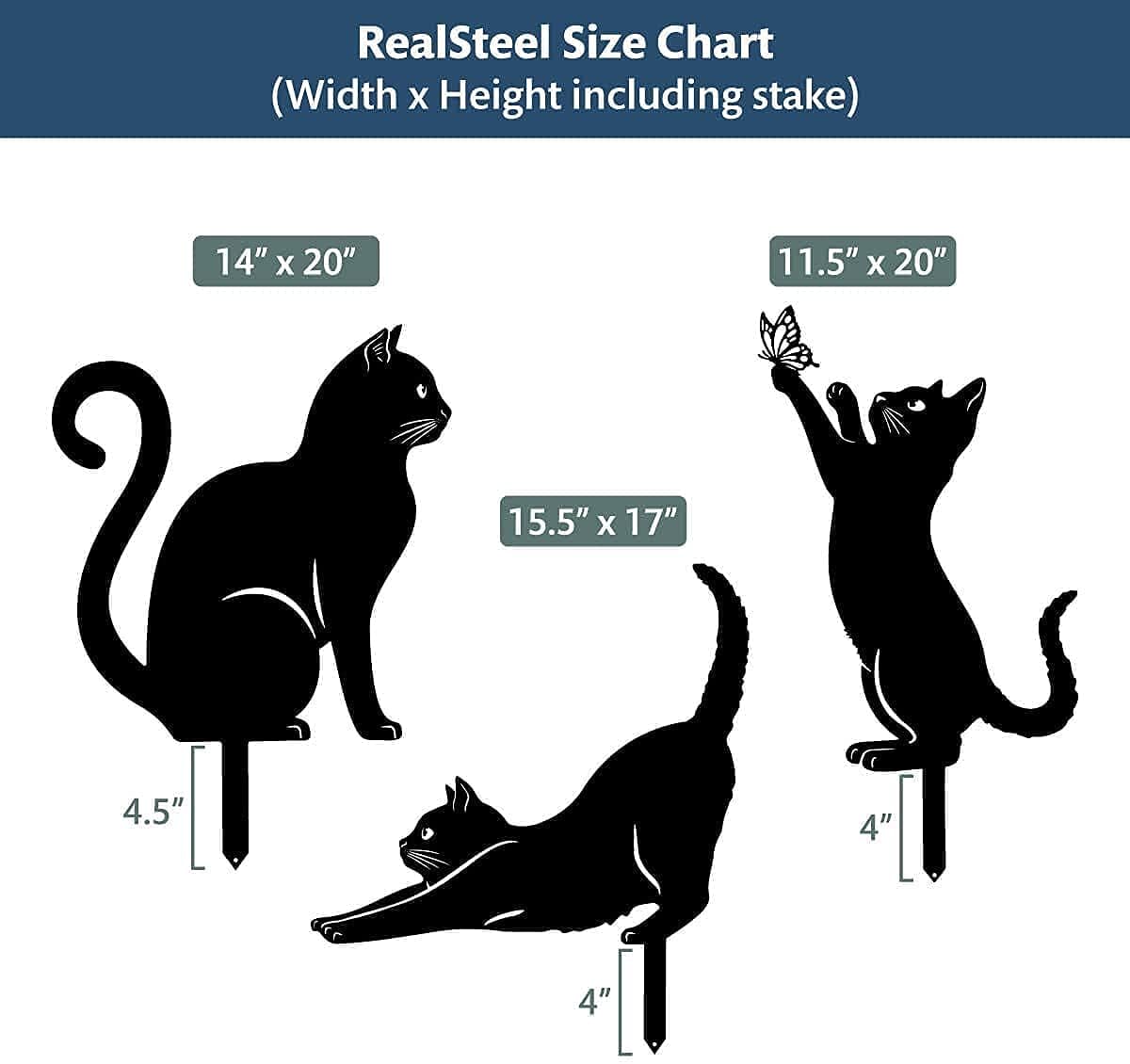 RealSteel I 3 Pack Steel Cat Garden Decor I Outdoor Yard Decorations I Gift for Cat Lovers I Lawn