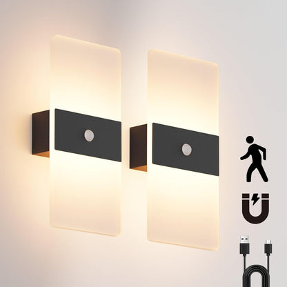 Wireless Motion Sensor Indoor Wall Sconces Set of 2, Morden Battery Acrylic LED Wall Lantern