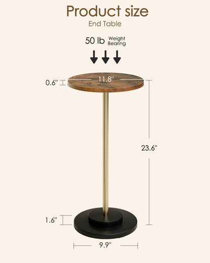 Masupu Drink Table, Round Side Table for Small Spaces, Pedestal Small End Table with Metal Base