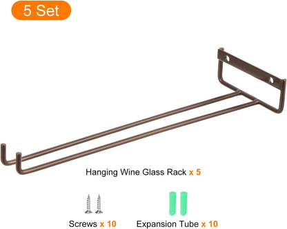 uxcell 5Pcs Wine Glass Rack, 11.81 Inch Iron Wine Glasses Rack Under Cabinet Stemware Rack - Wall