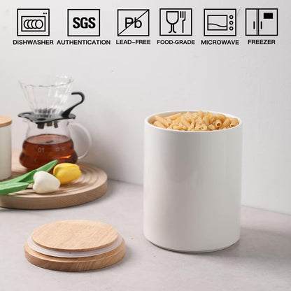 Sweejar Kitchen Canisters Ceramic Food Storage Jar, Stackable Containers with Airtight Seal Wooden