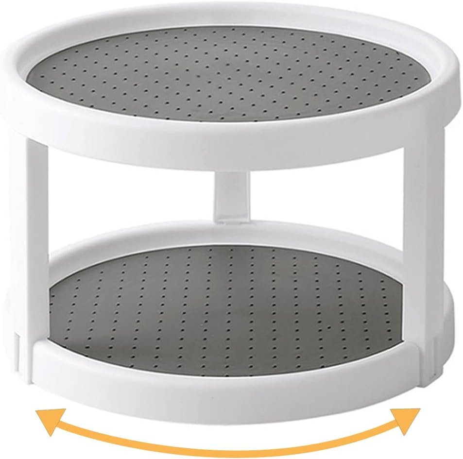 Lazy Susan Organizer, 2 Tier Non Skid Spice Rack Turntable,360 Degree Rotating Seasoning Organizer