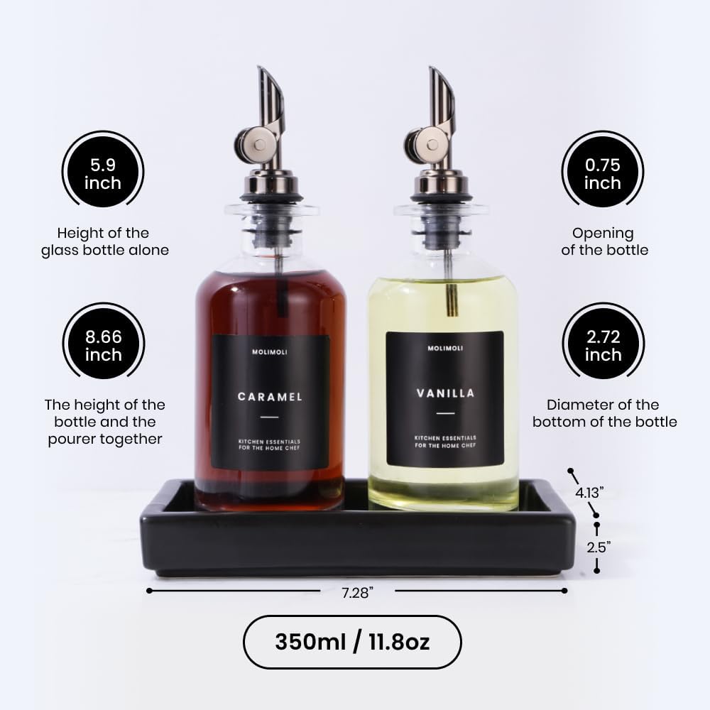 Molimoli Oil and Vinegar Dispenser with Metal Pour Spout, Weighted Pourer, Glass Bottle Dispenser