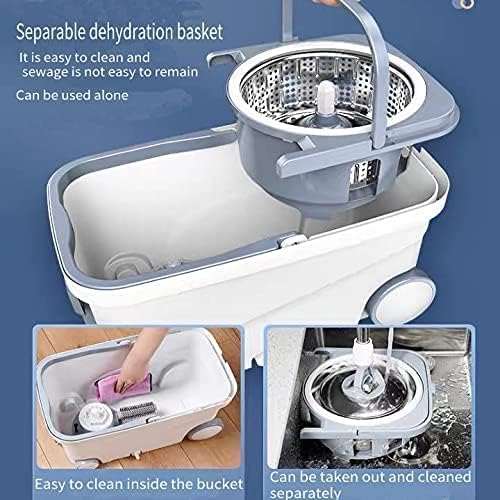 Spin Mop Bucket Deluxe 360 Spinning Floor Cleaning System with 6 Microfiber Replacement Head