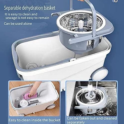 Spin Mop Bucket Deluxe 360 Spinning Floor Cleaning System with 6 Microfiber Replacement Head