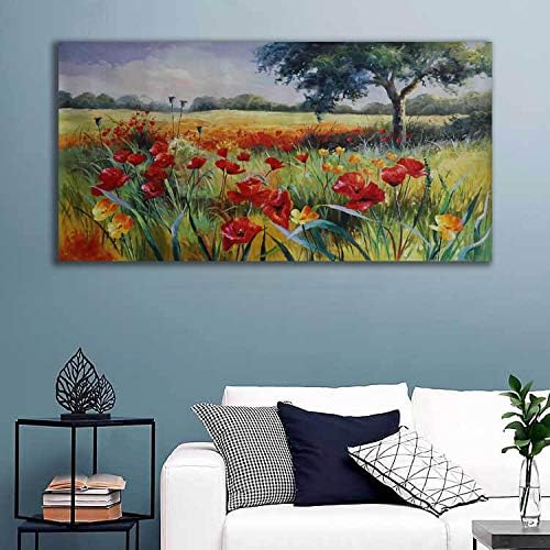 Wall Decor for Living Room Large Wall Art Green Trees Red Yellow Flowers Canvas Art Wall Decor for