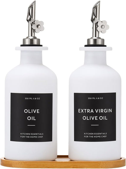 HOMCDALY Olive Oil Dispenser for Kitchen, 11.8oz Glass kitchen Dispenser Bottle, White Oil&Vinegar