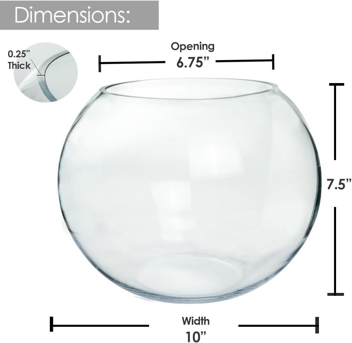 Craft And Party, Glass Bubble Vase, 8" Height x 10" Width Glass Fish Bowl, Bubble Bowl for