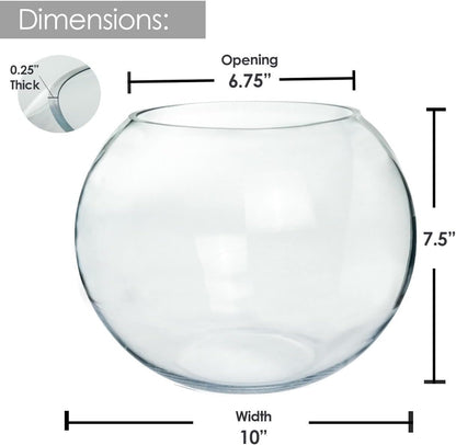 Craft And Party, Glass Bubble Vase, 8" Height x 10" Width Glass Fish Bowl, Bubble Bowl for