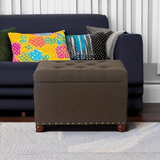 Joveco Storage Ottoman Linen Tufted Bench, Rectangular Footrest Footstool Coffee Table Seat for