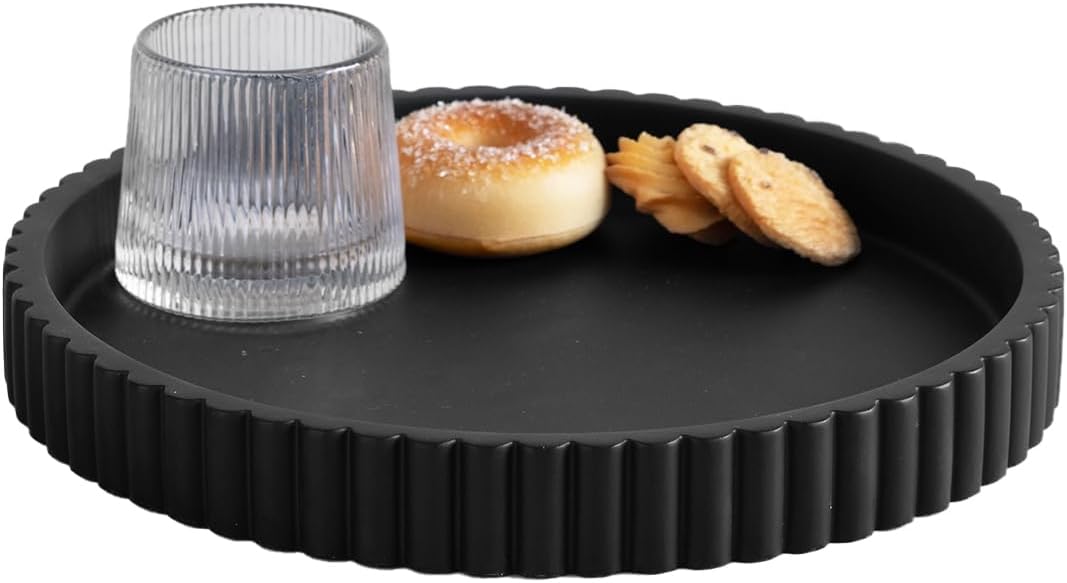 Decorative Tray for Coffee Table, Living Room, Side Table, 11" Black Round Concrete Home Decor