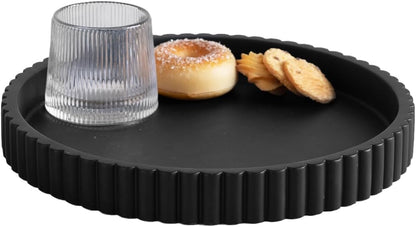Decorative Tray for Coffee Table, Living Room, Side Table, 11" Black Round Concrete Home Decor
