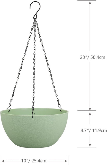 10 inch Hanging Planters for Outdoor Indoor Plants with Drainage Holes and Chain, 2 Pack Round