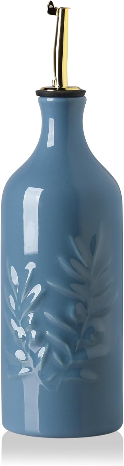 Sweejar Ceramic Olive Oil Dispenser Bottle 20 Oz Relief Opaque Oil Cruet Protects To Reduce