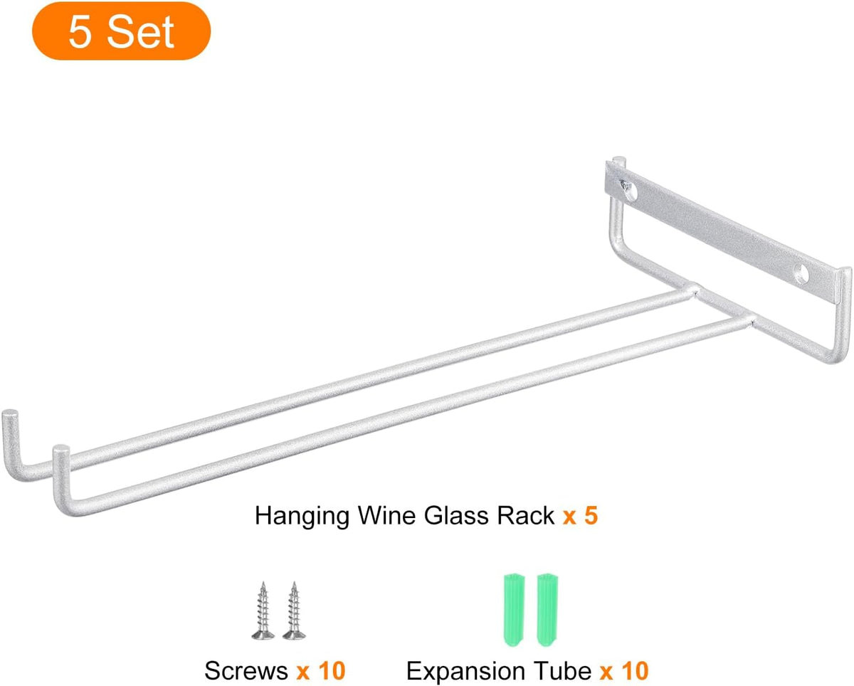 uxcell 5Pcs Wine Glass Rack, 10.43 Inch Iron Wine Glasses Rack Under Cabinet Stemware Rack - Wall