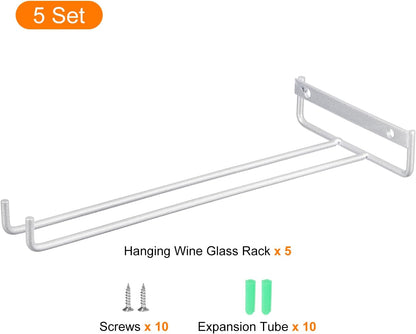 uxcell 5Pcs Wine Glass Rack, 10.43 Inch Iron Wine Glasses Rack Under Cabinet Stemware Rack - Wall