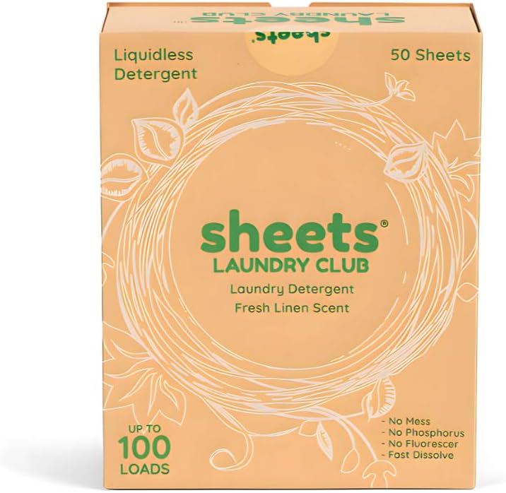 Sheets Laundry Club Laundry Detergent Sheets, 100 Loads - Fresh Linen Scent, Eco-Friendly