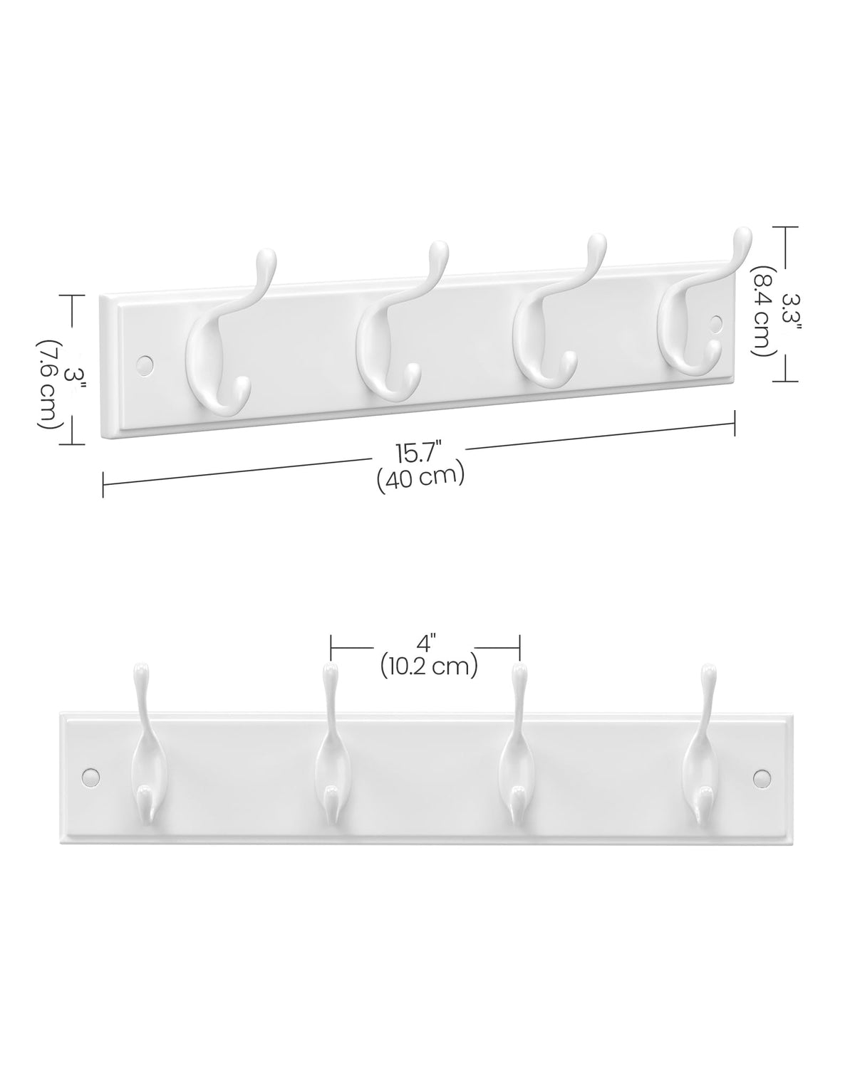 SONGMICS Wall-Mounted Coat Rack, Hook Rack, 4 Dual Metal Hooks, White
