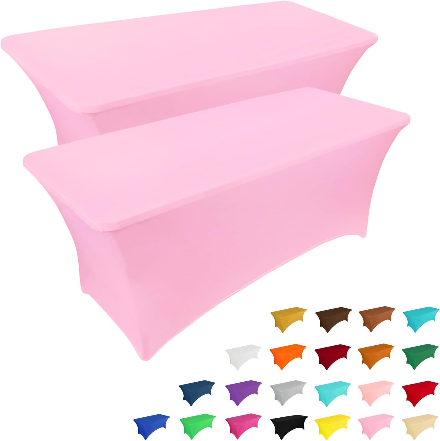 IVAPUPU 2 Pack 6FT Table Cloth for Rectangular Fitted Events Stretch Pink Table Covers Washable