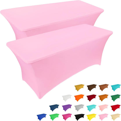 IVAPUPU 2 Pack 6FT Table Cloth for Rectangular Fitted Events Stretch Pink Table Covers Washable