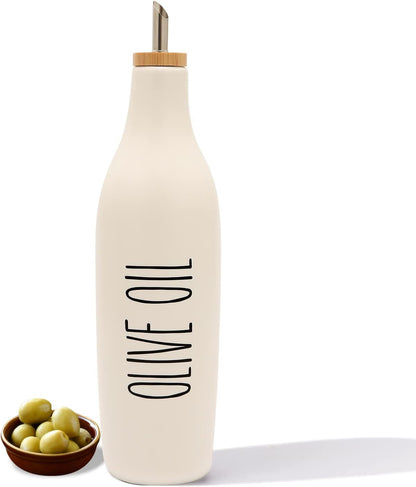 HOMCDALY Ceramic Olive Oil Dispenser for Kitchen, Stoneware 16oz Oil Cruet and Vinegar Bottles