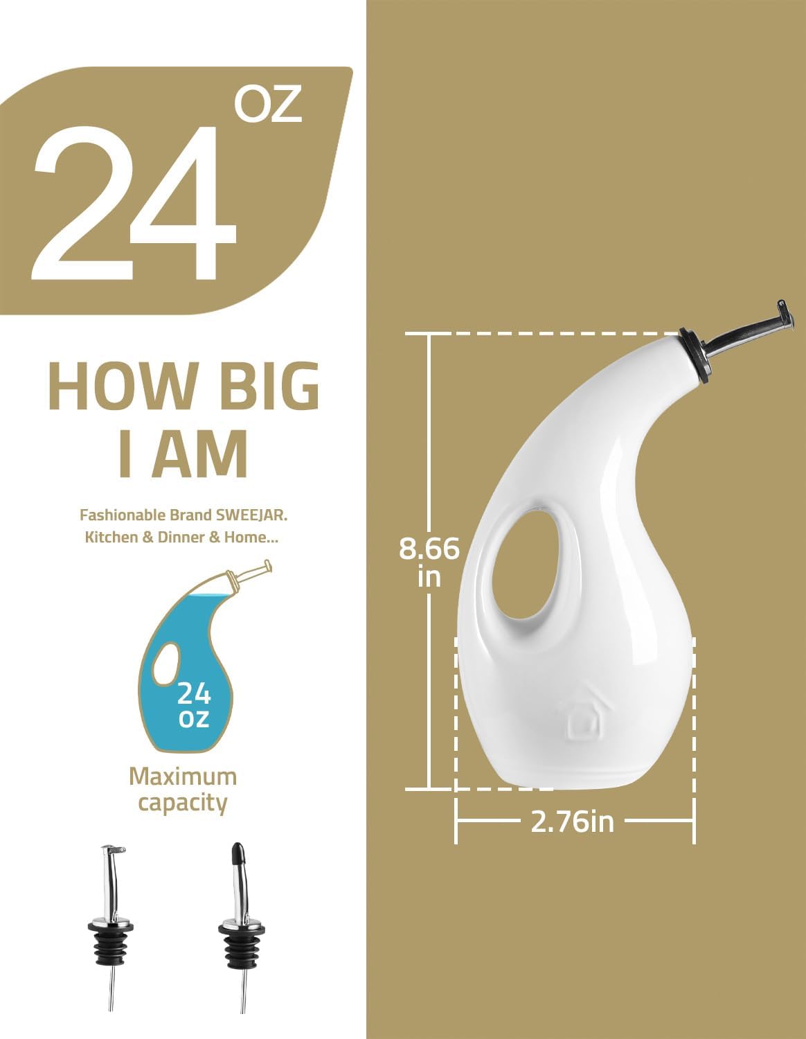 Sweejar Ceramic Olive Oil Dispenser Bottle,24 Oz Opaque Cruet Protects EVOO Oil to Reduce