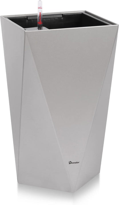 Dexceder 24 Inches Tall Self Watering Planter Diamond Metallic Matte Indoor Outdoor, Thickened