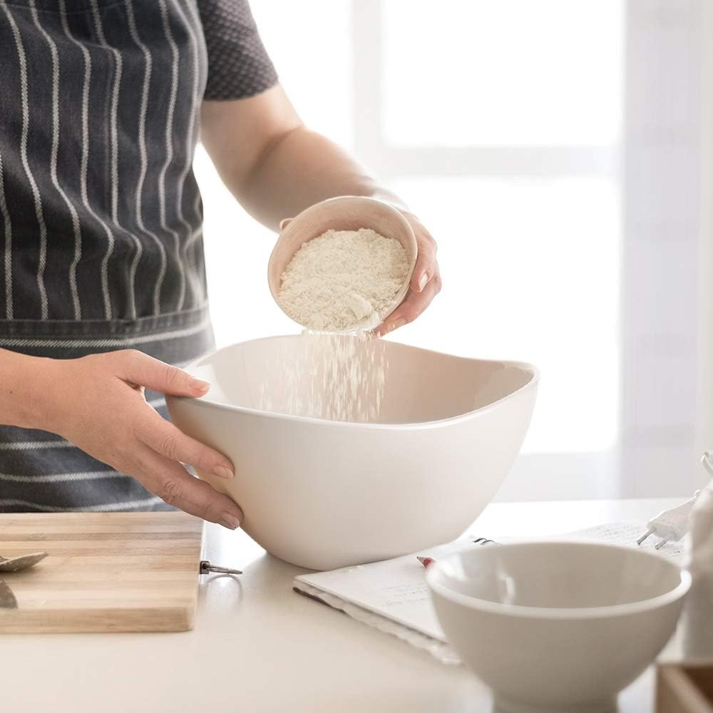 DOWAN Large Mixing Bowls, Ceramic Serving Bowls, 3.2 Quart Deep Salad Bowls, 105 Oz White Fruit