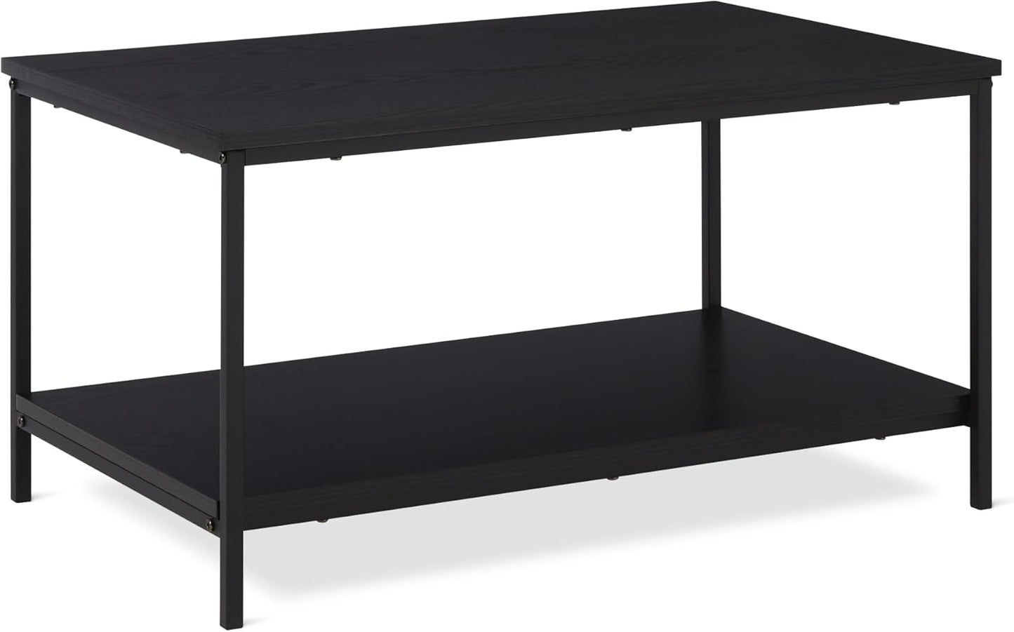 Amazon Basics Rectangular Coffee Table with Bottom Shelf, Living Room Centre Table, Wooden Black
