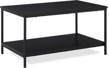 Amazon Basics Rectangular Coffee Table with Bottom Shelf, Living Room Centre Table, Wooden Black
