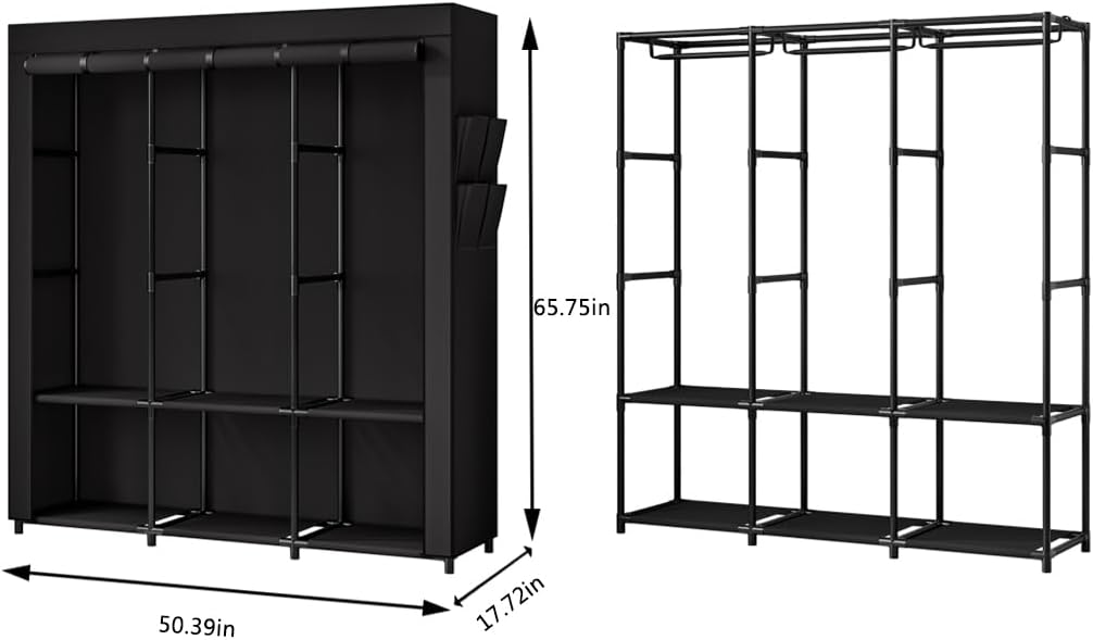 SORCEDAS Portable Closet Wardrobe Storage Organizer Metal Hanging Rack Non-Woven Fabric 50 Inch