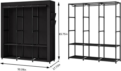 SORCEDAS Portable Closet Wardrobe Storage Organizer Metal Hanging Rack Non-Woven Fabric 50 Inch