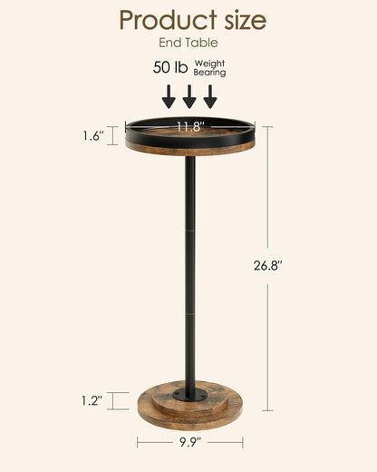Masupu Drink Table, Round Side Table for Small Spaces, Pedestal Small End Table with Metal Base