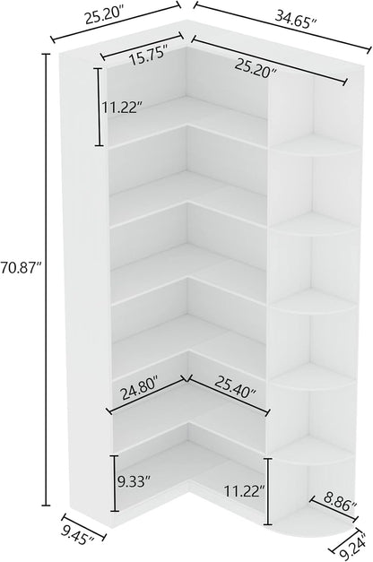 Loomie White Book Shelf, 6 Tiers Shelf Large Tall Corner Etagere Bookcase with Full Baffle