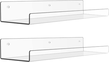 upsimples Acrylic Shelves for Bathroom Storage, 15" Floating Shelves Wall Organizer for Perfume
