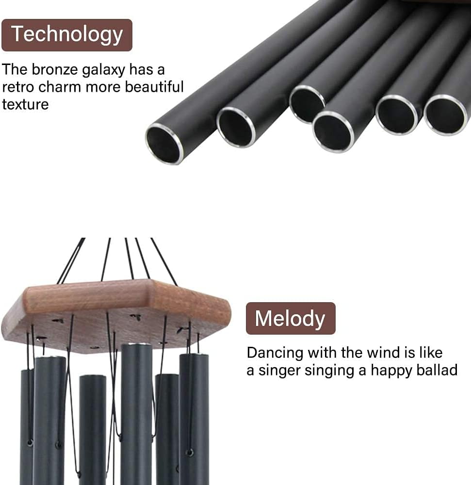 Wind Chimes for Outside, 30" Black Aluminium Wind Chime with Wind Catcher, Outdoor Garden Patio
