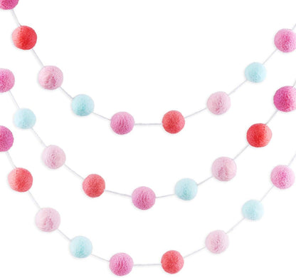 CCINEE 9.8 Feet Felt Ball Garland Pink Pom Poms Balls Strings (24Pieces Bulk) Handmade 4 Colors