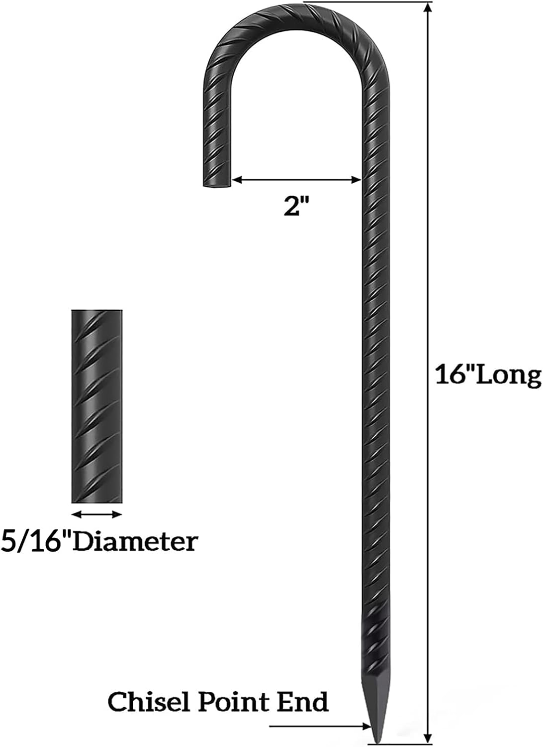 VVOKGO Rebar Stakes 16 Inches J Hook Heavy Duty Chain Link Fence Stakes, 8 Pcs Metal Long Tent
