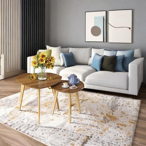 BAMEOS Bamboo Nesting Triangle End Table,Set of 2 Coffee Table Modern Minimalist Side Table for