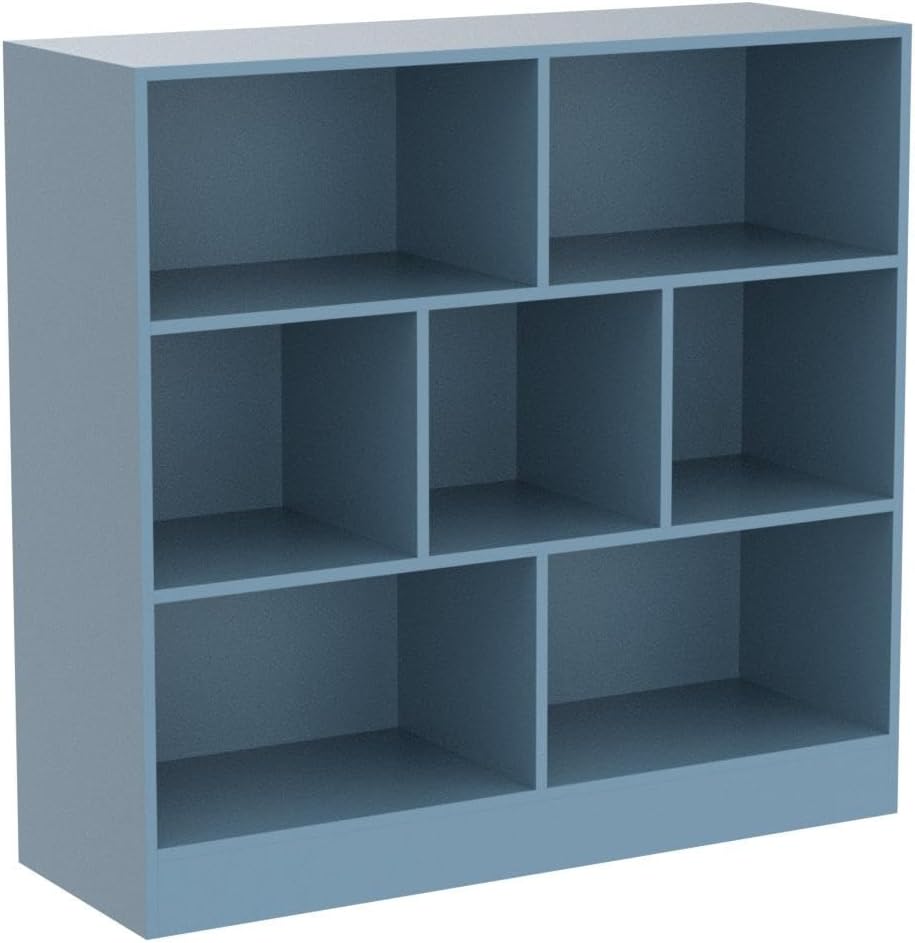 IOTXY Open Shelf Low Bookcase - Wooden 3-Tier Floor Standing Display Cabinet Organizer with Base, 7